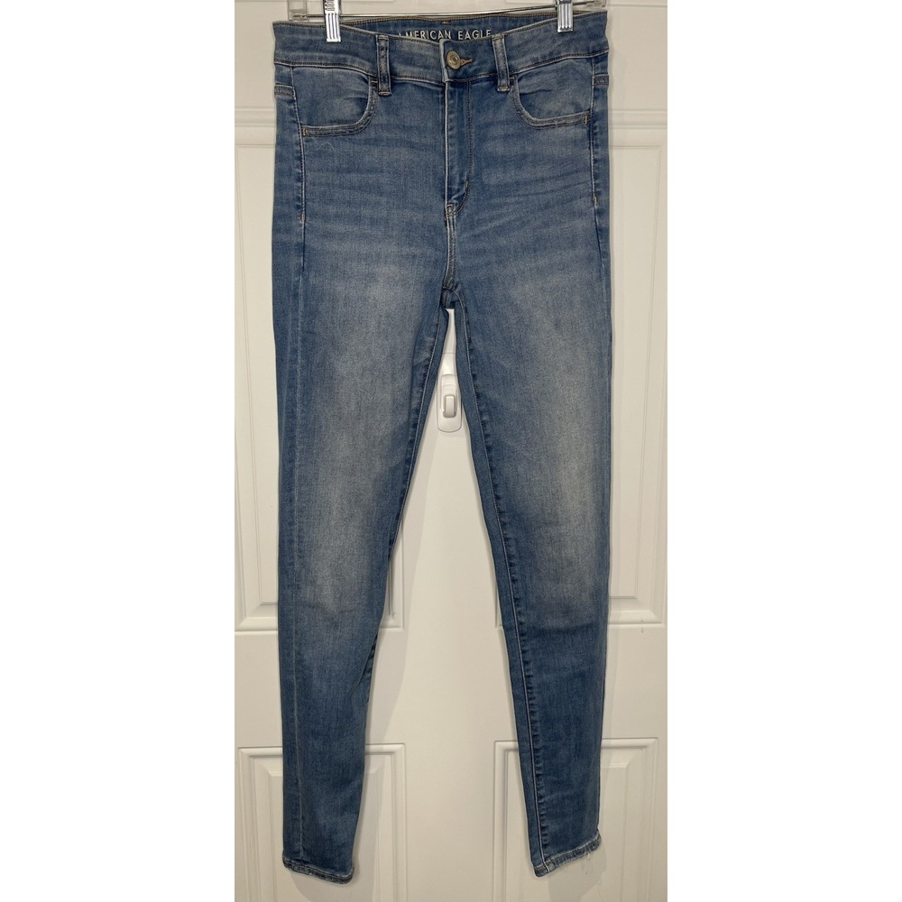 American Eagle Womens 8 Tall Long Hi-Rise Jeggings Blue Jeans Next Level Stretch